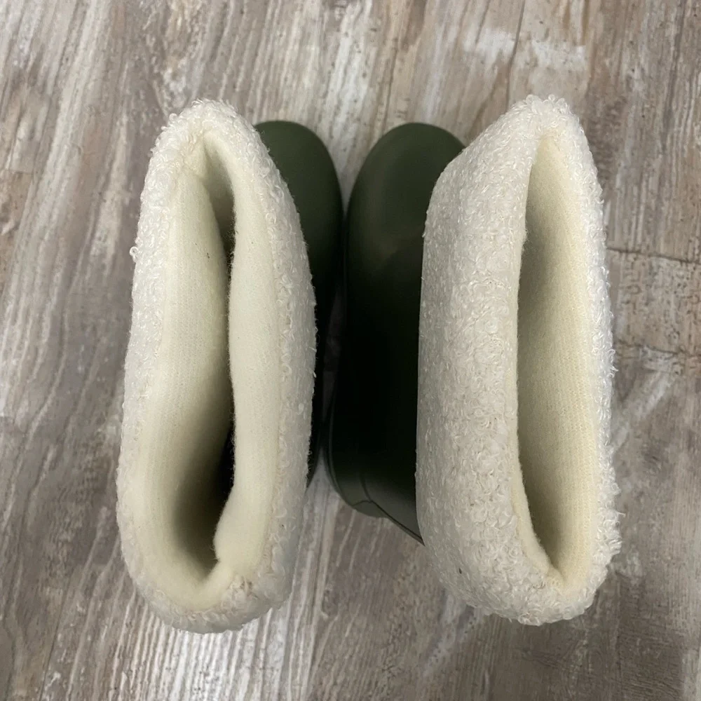 Girls Green Rubber Boots with Cream Fleece Lining Size 3 New No Box
